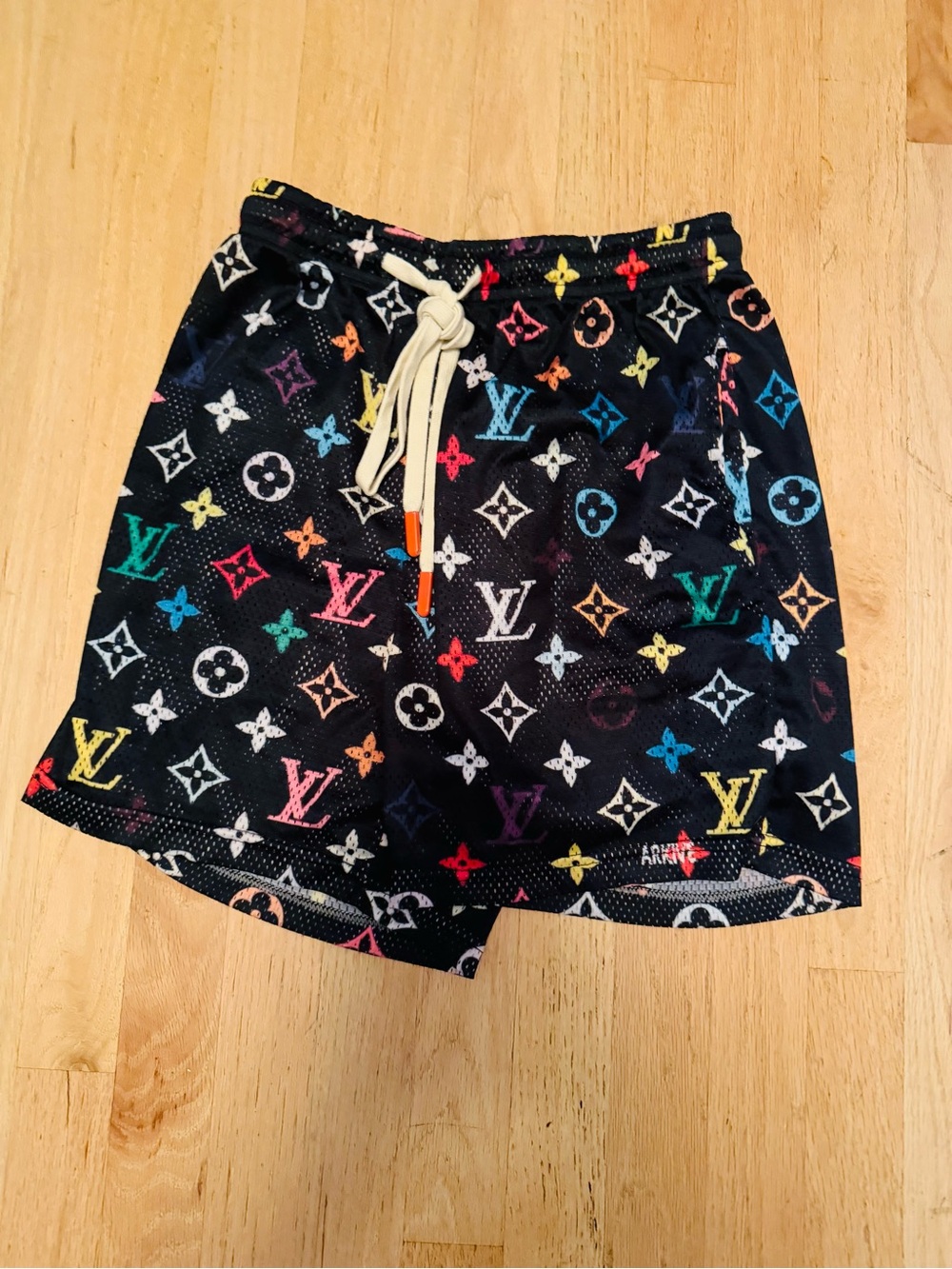 Men's Black Swim Trunks with Multicolor Logo Print